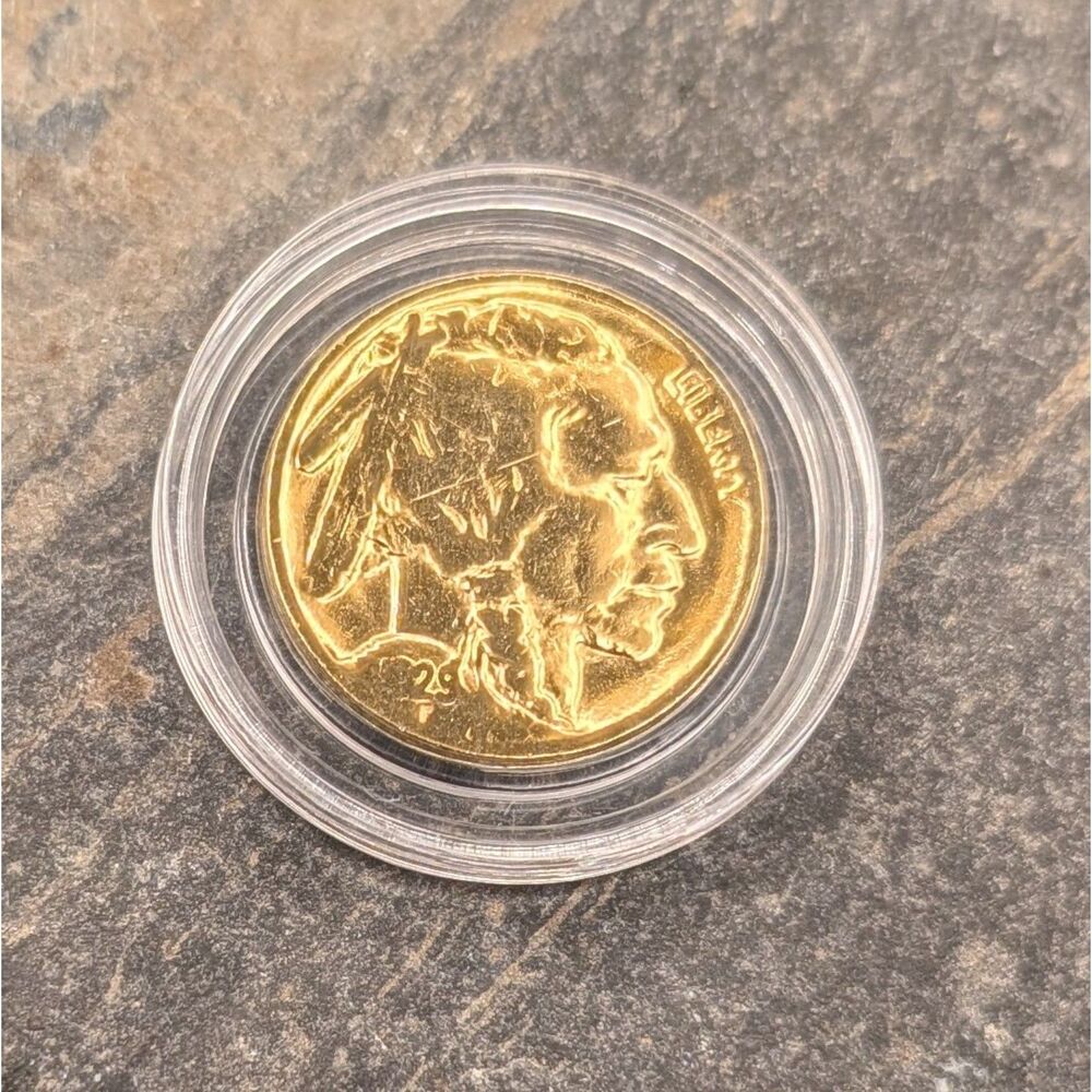 1929 Buffalo Nickel 24K Gold Layered Full Date Coin COA Display Card Vintage